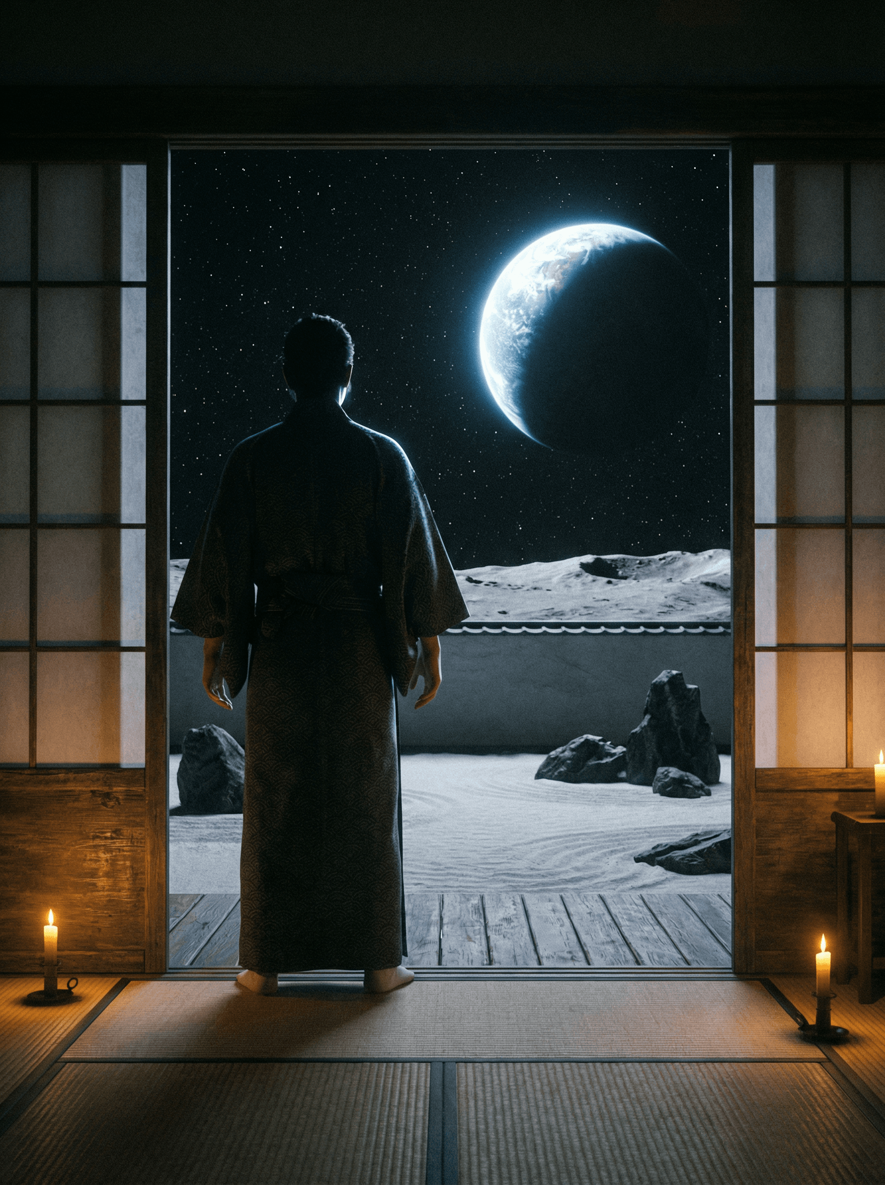 The Dojo — figure at the threshold of the lunar dojo