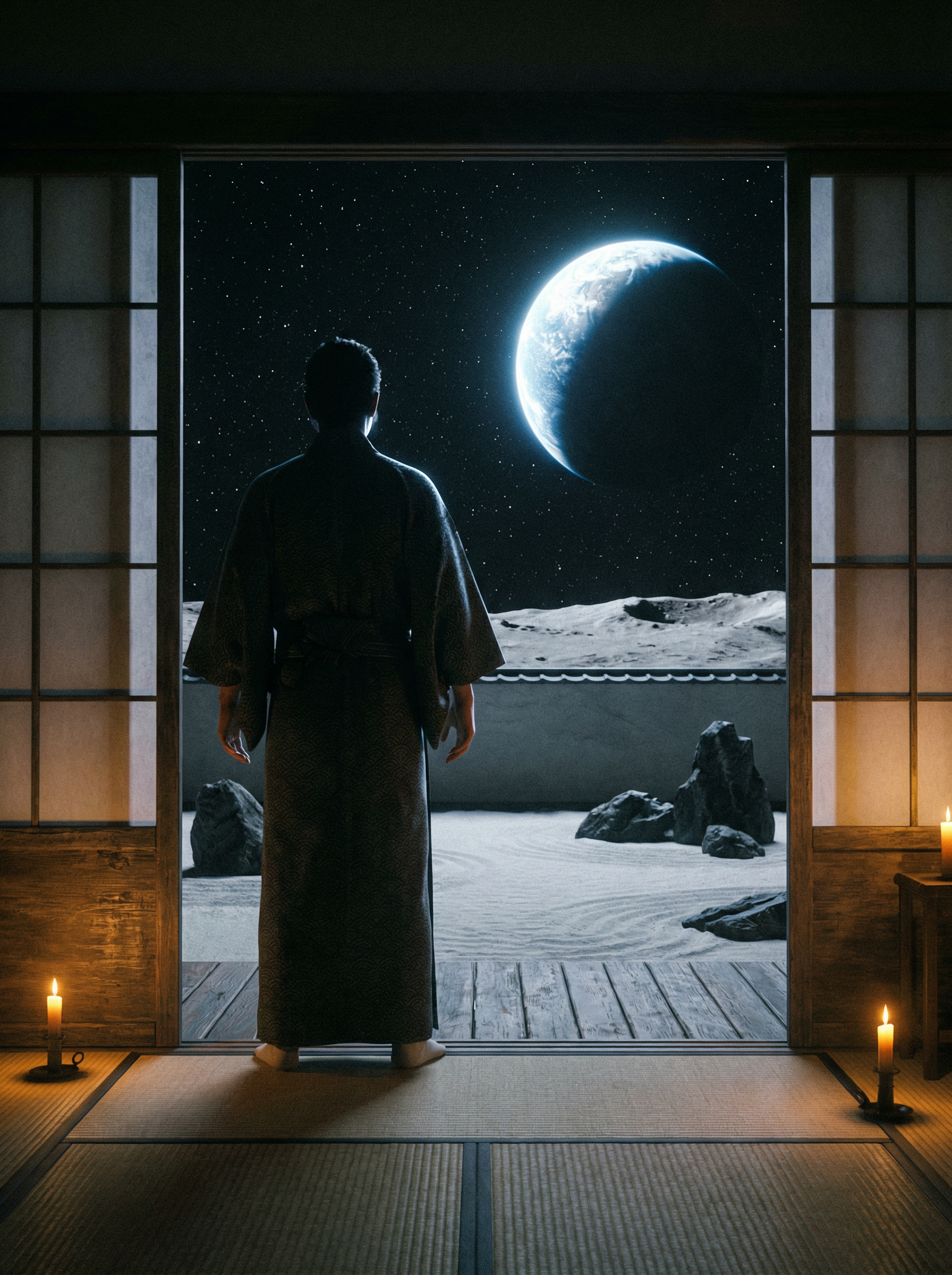 The Dojo — figure at the threshold of the lunar dojo